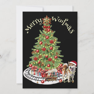 Tarjeta Festiva Feliz Woofmas Diseño de Perro - Akita