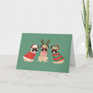 Tarjeta Festiva Feliz Woofmas Perros Pug