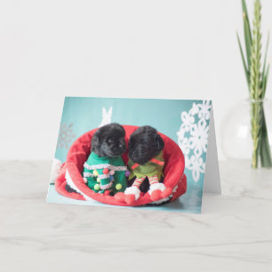 Tarjeta Festiva Feliz y agradecido perritos del duende