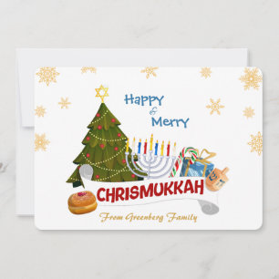 Tarjeta Festiva Feliz y alegre Chrismukkah con Menorá y Árbol de N