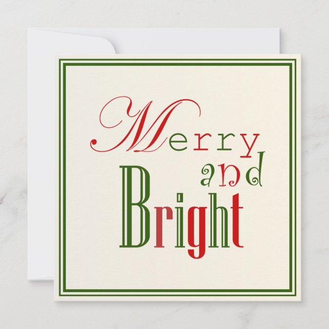 Tarjeta Festiva Feliz y brillante en oro ligero, frontera verde (Anverso)