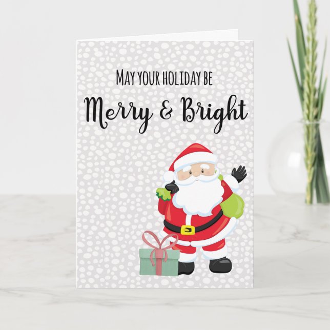 Tarjeta Festiva Feliz y brillante Santa Personalizada (Anverso)