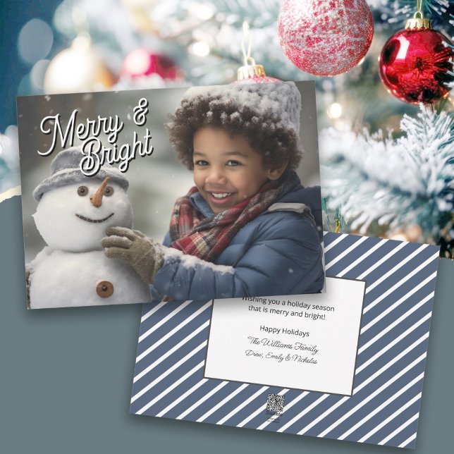 Tarjeta Festiva Feliz y brillante tu foto de vacaciones (Add a favorite photo to this card for a Merry & Bright holiday. Available as digital download!)