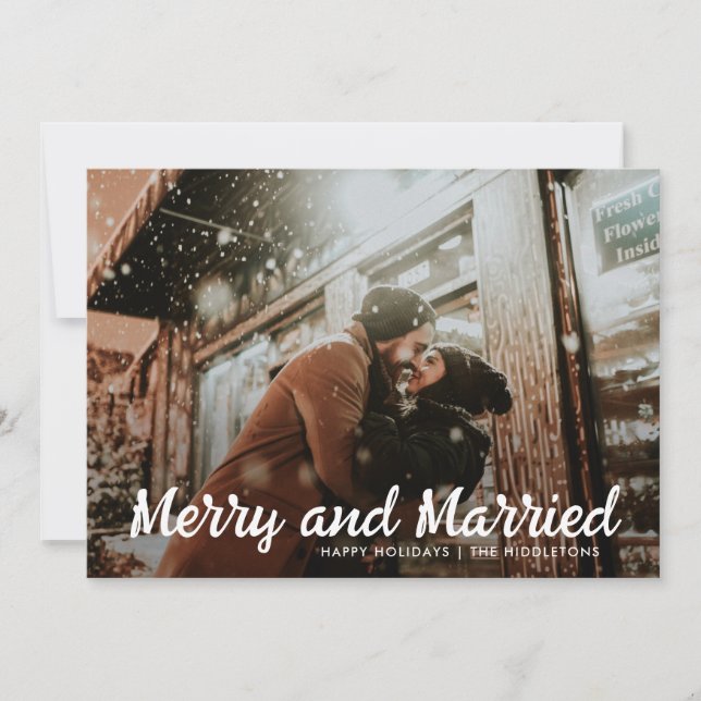 Tarjeta Festiva Feliz Y Casado | Foto de Navidades de pareja de pr (Anverso)