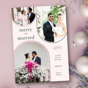 Tarjeta Festiva Feliz y Casado Moderno Arco Recién Casado 3 Foto