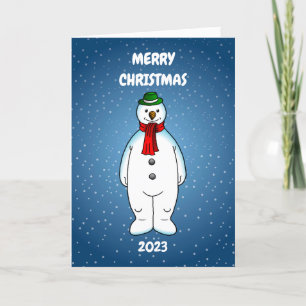Tarjeta Festiva Feliz y feliz hombre de nieve