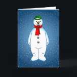 Tarjeta Festiva Feliz y feliz hombre de nieve<br><div class="desc">El alegre muñeco de nieve con un gorra verde y una bufanda roja está listo para los Navidades.</div>