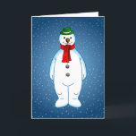 Tarjeta Festiva Feliz y feliz hombre de nieve<br><div class="desc">El alegre muñeco de nieve con un gorra verde y una bufanda roja está listo para los Navidades.</div>