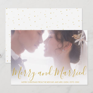 Tarjeta Festiva Feliz y oro casado recién casados Elegante