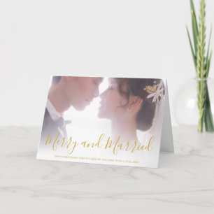 Tarjeta Festiva Feliz y oro casado recién casados Elegante