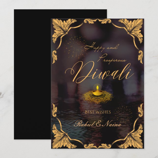 Tarjeta Festiva Feliz y próspero Diwali Elegante personalizable (Anverso / Reverso)