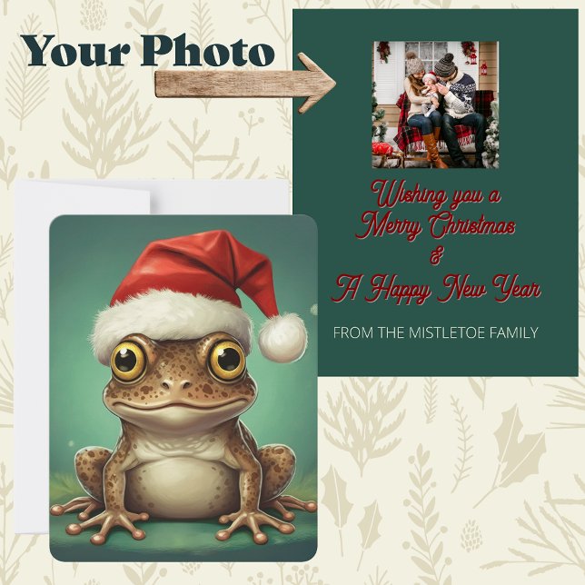 Tarjeta Festiva Fen-Whisperer | Navidades singulares de rana (Pond dreamers vigil cottagecore christmas whimsical santa hat frog storybook christmas holiday card)