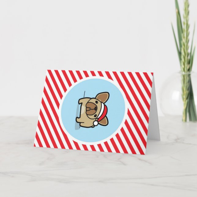 Tarjeta Festiva Fenchie Fawn en franjas de caña de caramelo (Anverso)