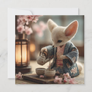 Tarjeta Festiva Fennec Fox en un Kimono realizando una ceremonia d
