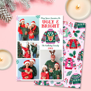Tarjeta Festiva Feo y brillante 4 Navidades de fotografía Collage 