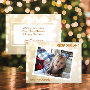 Tarjeta Festiva Feriado fotográfico de Bokeh de oro y blanco para 