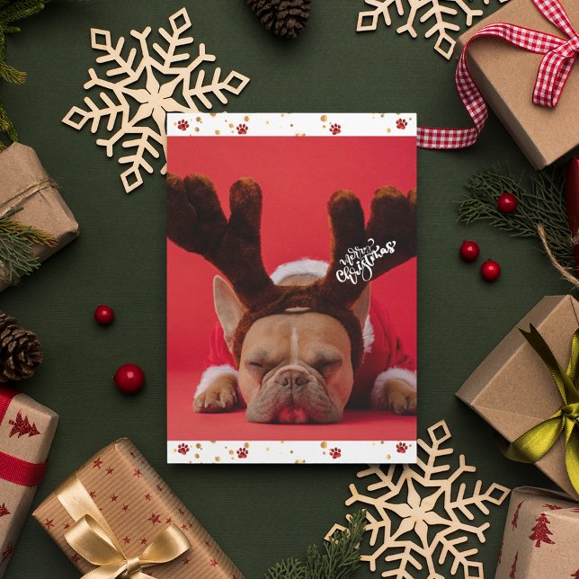 Tarjeta Festiva Feriados Bulldog francés Navidades de perros adora (Front)