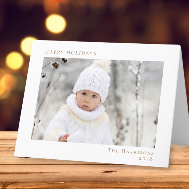 Tarjeta Festiva Feriados Mínimos Felices Foto Navidades de Oro Bla (Share the love and warmth of the season with your personalized photo Christmas card)