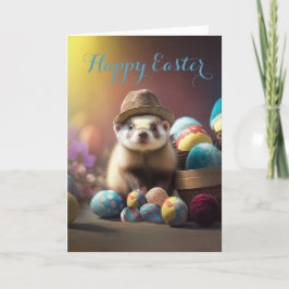 Tarjeta Festiva Ferret guapo en un Gorra con Pascua de Huevos Fanc