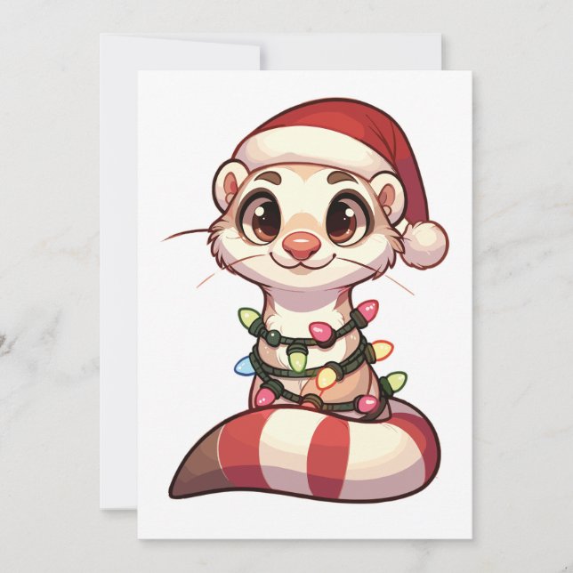 Tarjeta Festiva Ferret Merry Christmas Winter Animals Cute Ferrets (Anverso)
