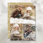 Tarjeta Festiva Ferry Christmas 3 Photo Holiday Card<br><div class="desc">Las tarjetas de vacaciones de Navidades multifotográficos muestran Feliz Navidad con letras de moda sobre un chorro de nieve en el medio. Sólo tienes que subir tres fotos y añadir tu saludo familiar y nombres en la parte de atrás. Seleccione Alta Definición para obtener la mejor calidad de las fotos....</div>
