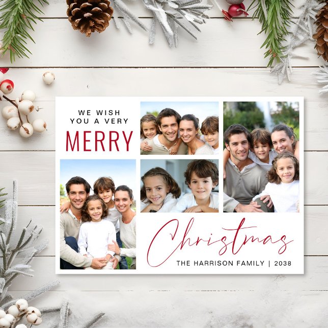 Tarjeta Festiva Ferry Christmas 4 Photo Red Script (This holiday season, let your family's smiles and heartwarming memories shine on our 4 photo card)
