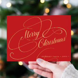 Tarjeta Festiva Ferry Christmas gold script classic red