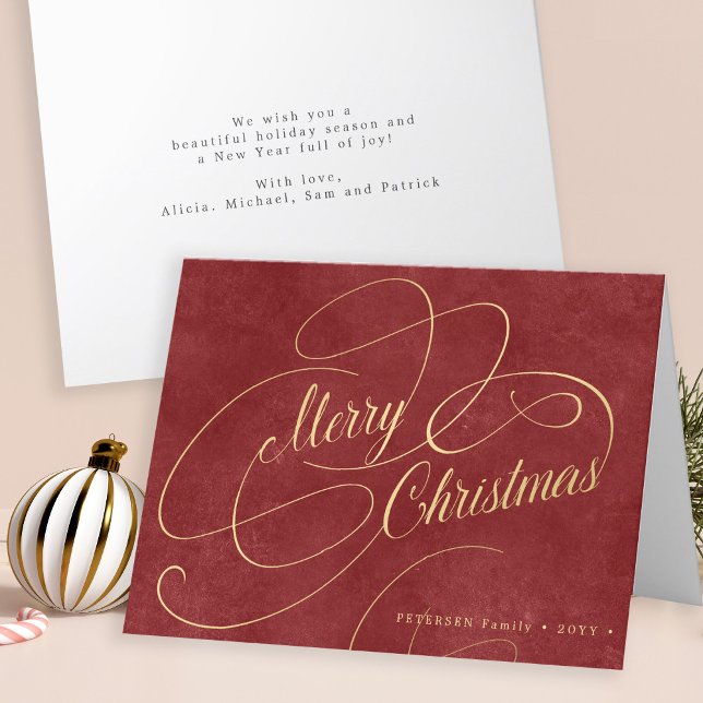 Tarjeta Festiva Ferry Christmas gold script rojo elegante no foto (Subido por el creador)