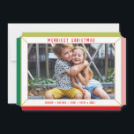 Tarjeta Festiva FERRY CHRISTMAS moderno color de foto fachada bord<br><div class="desc">por kat massard >>> WWW.SIMPLYSWEETPAPERIE.COM <<< Un diseño lindo de tarjeta que parece una joya festiva con una gran foto de la familia paisajística,  y color claro en el trasero,  dándole la oportunidad de escribir a mano un mensaje personal.</div>
