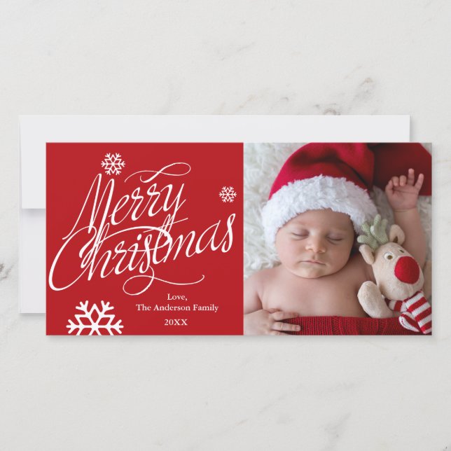 Tarjeta Festiva FERRY CHRISTMAS Script Red Holiday Photo Card (Anverso)