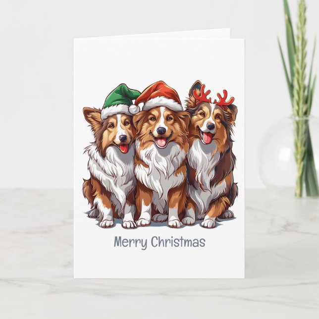Tarjeta Festiva Ferry Christmas Shetland Sheepdogs (Anverso)
