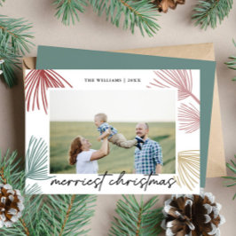 Tarjeta Festiva Festejo de ramas de pino navideñas fotografía fami