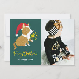 Tarjeta Festiva Festic Cute Santa Corgi Merry Christmas Photo