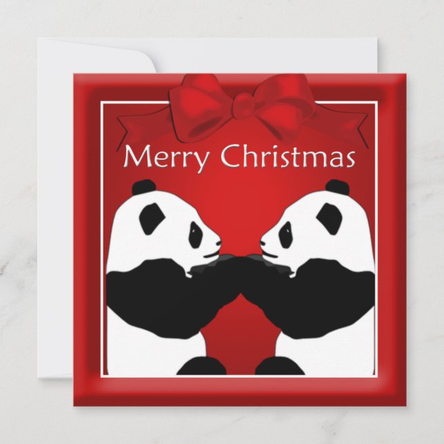 Tarjeta Festiva Festín de Navidades de parejas de amigos de Panda (Anverso)