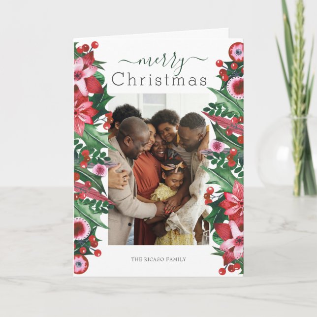 Tarjeta Festiva Festín navideño de Feliz Festividad, Holly Berry (Anverso)