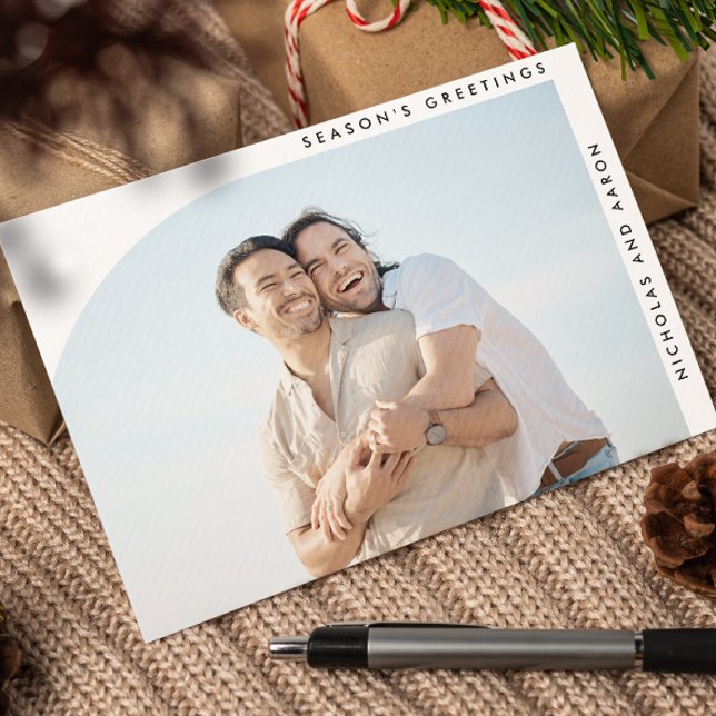TARJETA FESTIVA FESTIVAL DE DOS FOTOS DE NAVIDADES SIMPLE DE MEDIA (BOHO ARCH SHAPED SINGLE PHOTO CHRISTMAS HOLIDAY GREETING CARD, EXTRA PHOTO ON THE BACK. GAY LESBIAN )