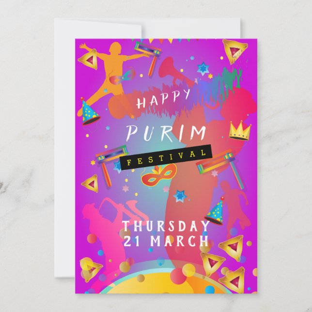Tarjeta Festiva Festival de Purim Masquerade Fiesta de niños (Anverso)