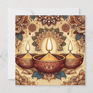 Tarjeta Festiva Festival Diwali Diya de Luz de Estilo Vintage