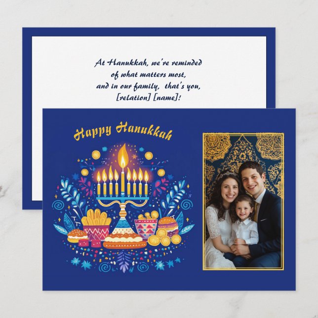 Tarjeta Festiva Festival Hanukkah de Luces Foto Charm ✡️, (Anverso / Reverso)