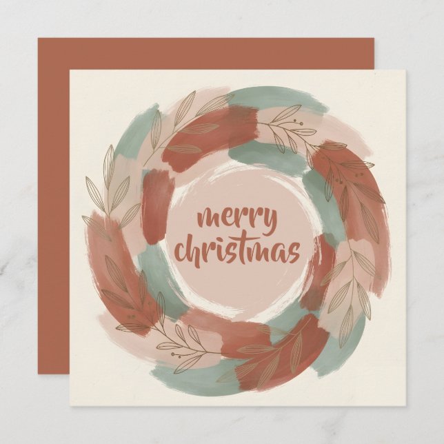 Tarjeta Festiva Festive Abstract Wreath Boho Christmas (Anverso / Reverso)
