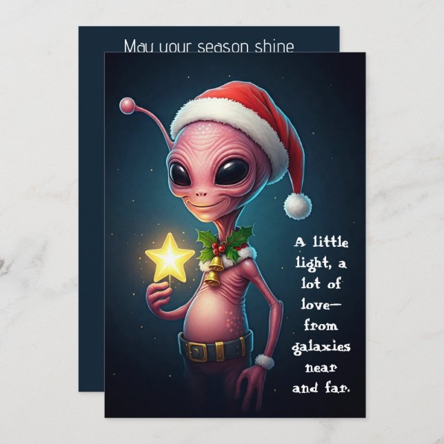 Tarjeta Festiva Festive Alien with Glowing Star – Cosmic Christmas (Anverso / Reverso)