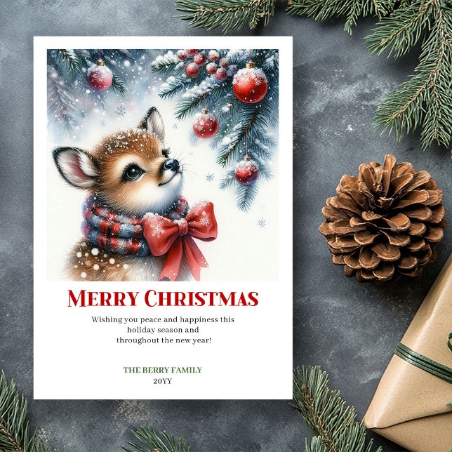 Tarjeta Festiva Festive Baby Deer Winter Scene Watercolor Xmas (Festive Baby Deer Winter Scene Watercolor Christmas Card

)