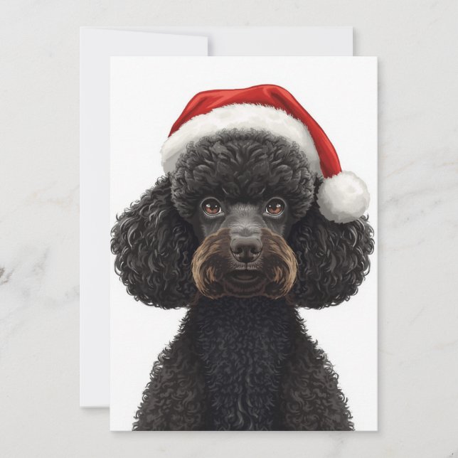 Tarjeta Festiva Festive Black Poodle Dog in Santa Hat Illustration (Anverso)