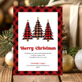 Tarjeta Festiva Festive Buffalo Plaid Trees Holiday Greeting Card