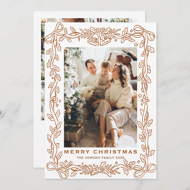 Tarjeta Festiva Festive Christmas Boho Beige Bow Ribbon 5 Photo (Anverso / Reverso)