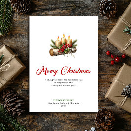 Tarjeta Festiva Festive Christmas candles rustic greenery card