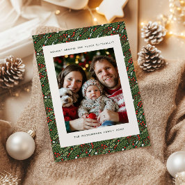 Tarjeta Festiva Festive Christmas Holly Leaf Holiday Photo Card