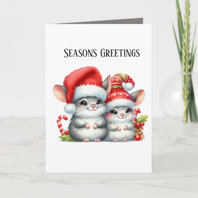 Tarjeta Festiva Festive Christmas Mice Seasons Greetings (Anverso)