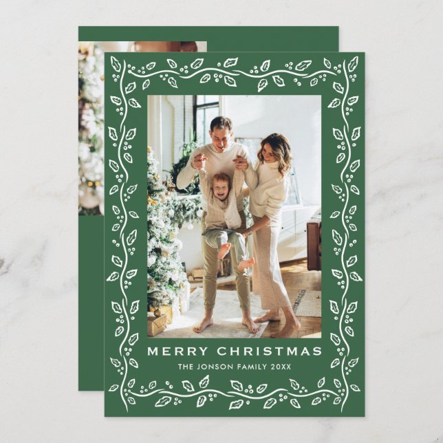 Tarjeta Festiva Festive Christmas Sage Green Bow Ribbon 3 Photo (Anverso / Reverso)