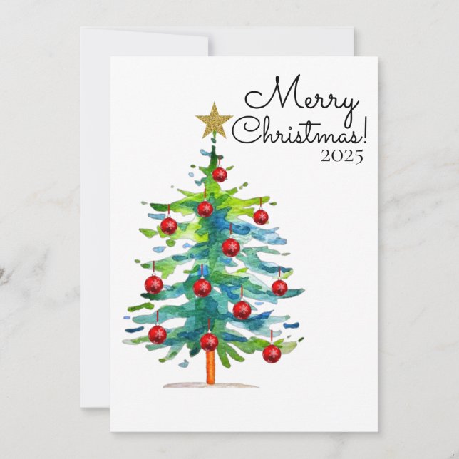 Tarjeta Festiva Festive Christmas Tree With Red Ornaments (Anverso)